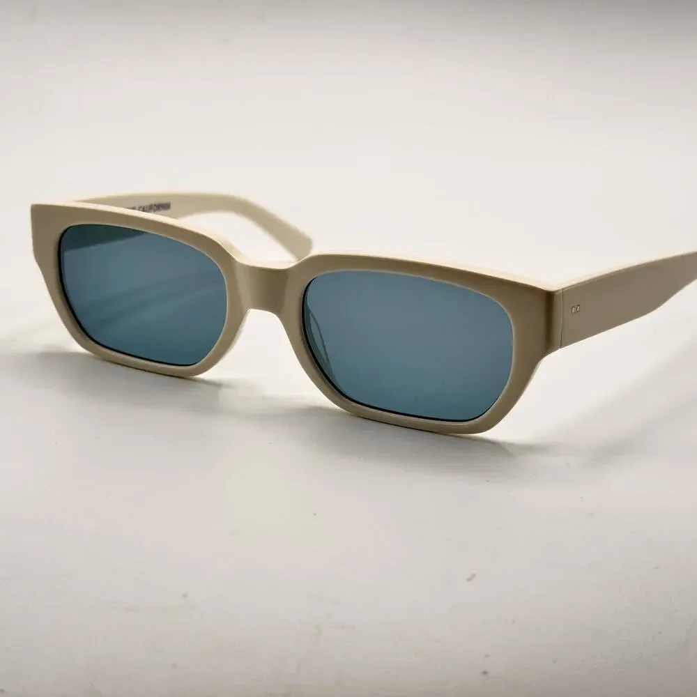 Garrett Leight Cream Frame Blue Lens Rectangular Sunglasses